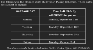 Milford CT Fall Bulk Waste Pickup Schedule